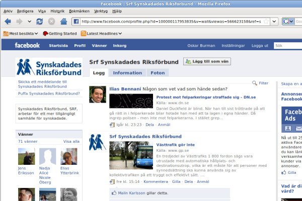 SRF:s Facebooksida; text på bildskärm